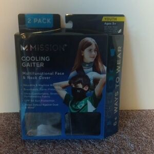 Mission Cooling Gaiter Face & Neck Cover - Black/Blue (2 Pack) Youth New
